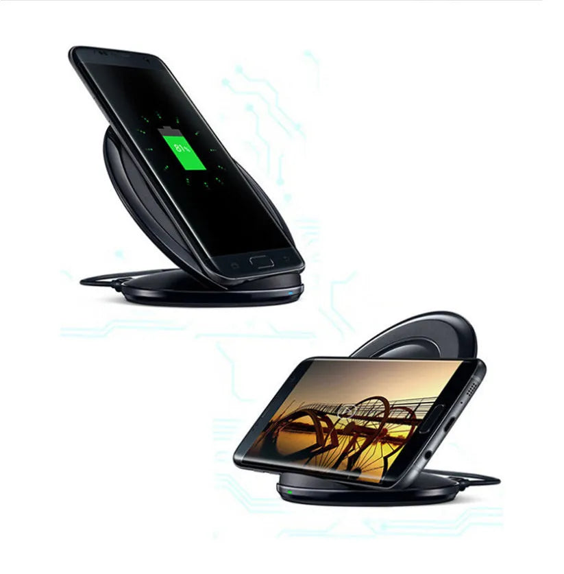 Black and white Qi wireless fast charging pad for Samsung Galaxy Note Edge with LED indicator.