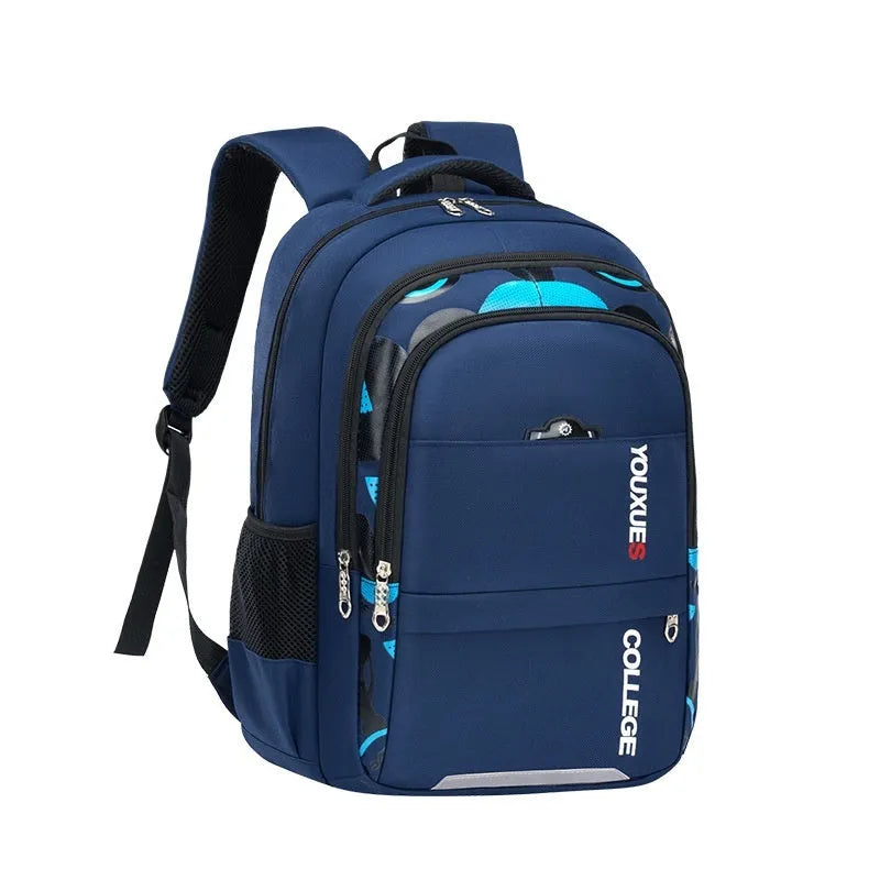 Simple waterproof multi-compartment Oxford cloth backpack in printed-11-large-royal blue for primary school use