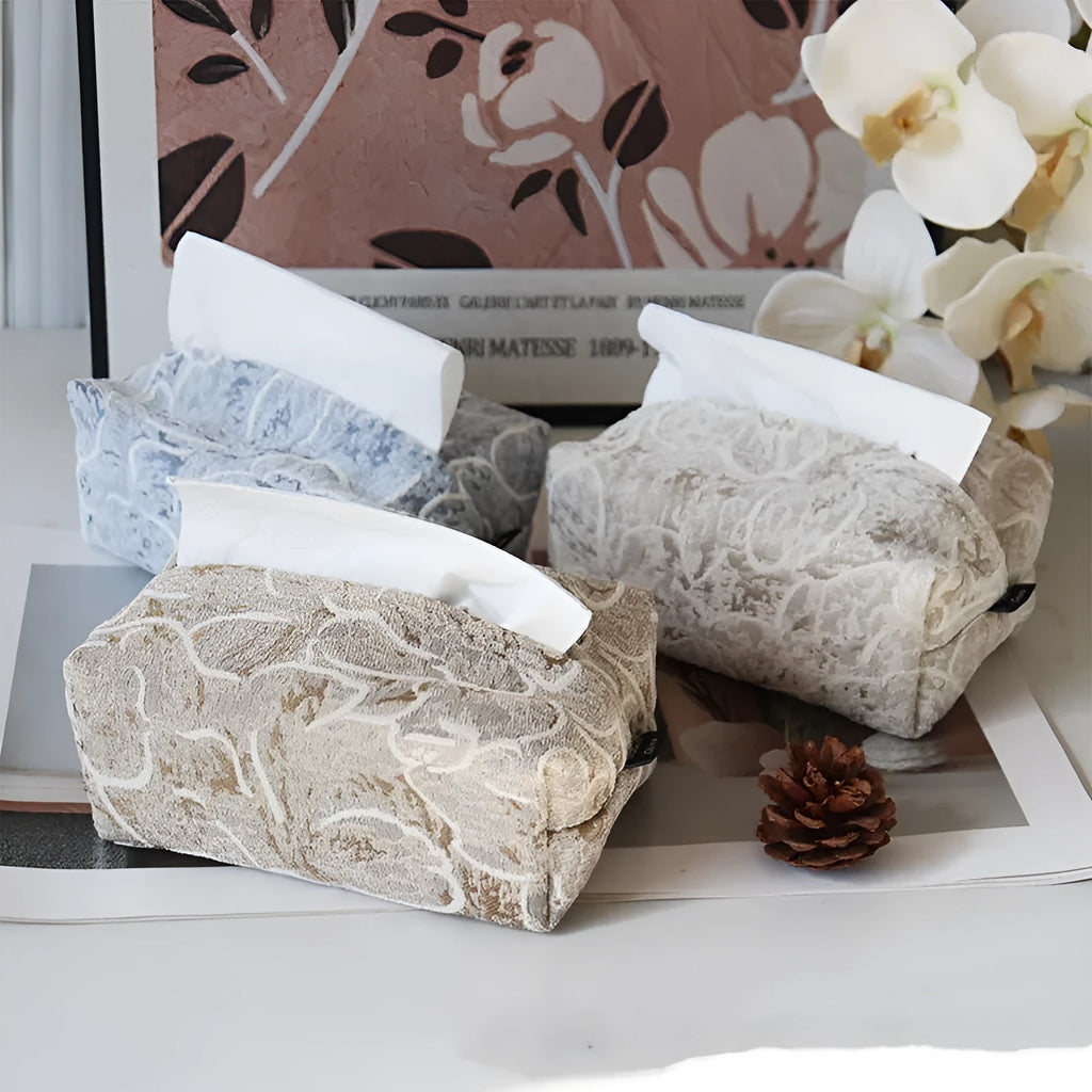 Chinese pastoral style cotton fabric tissue box with rose pattern