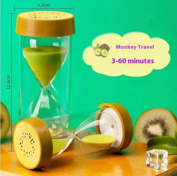 Plastic fruit hourglass timer desktop ornament in kiwi fruit style with sand running – handmade Chinese design