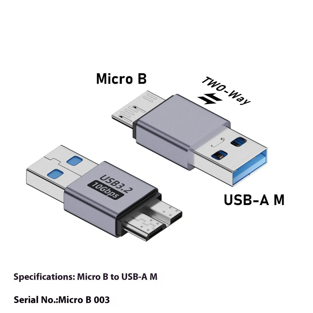 Micro B USB adapter converter showing Type-C and USB to Micro B connection options for data and charging