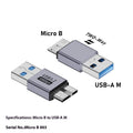 Micro B USB adapter converter showing Type-C and USB to Micro B connection options for data and charging