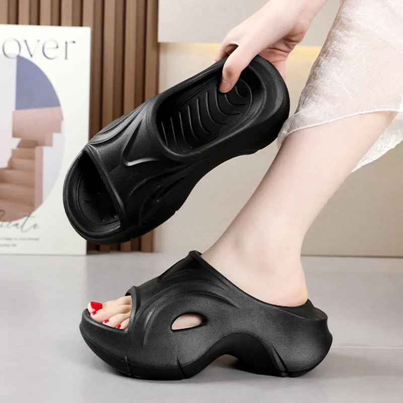 Women's thick-soled EVA beach slippers in white, black and rose red colours