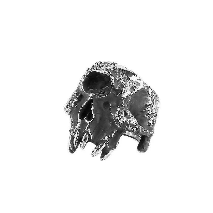 Silver alloy ring with a detailed one-eyed skull design in a retro punk style.