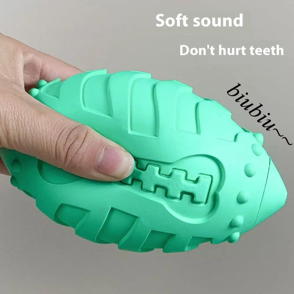 Light green thickened rubber rugby ball dog toy with bite-resistant construction for large breeds