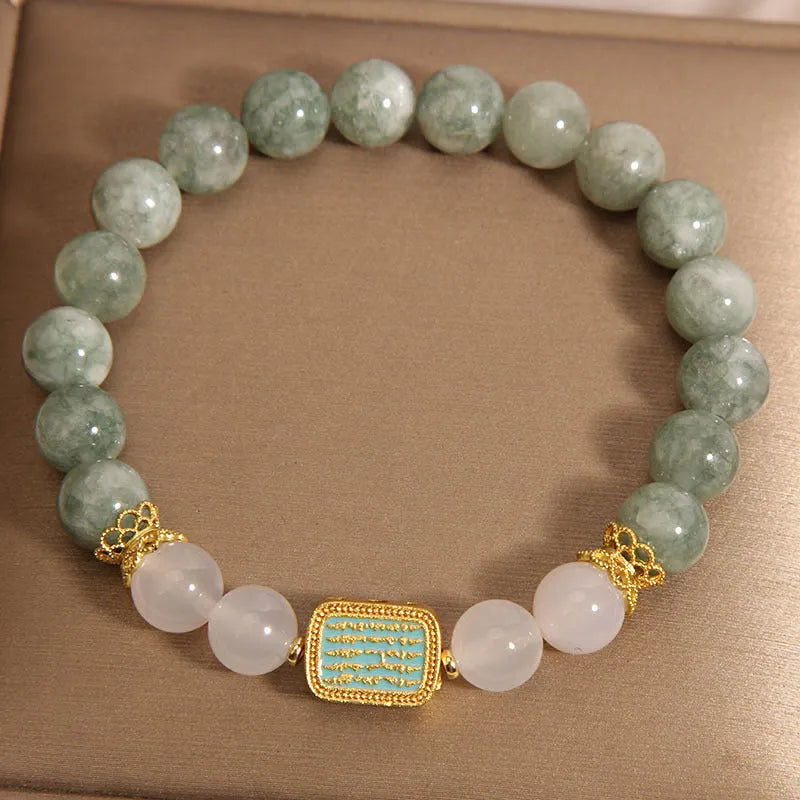 Oil green emerald crystal bracelet with five sutra scripture charms for women