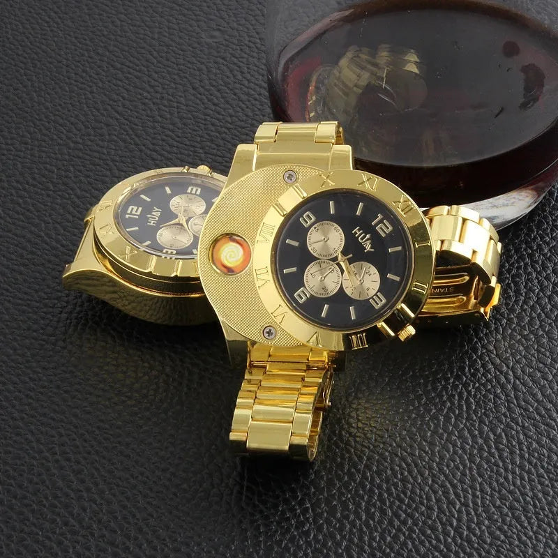 USB electronic cigarette lighter metal men's watch lighter F777 Black with wind resistance