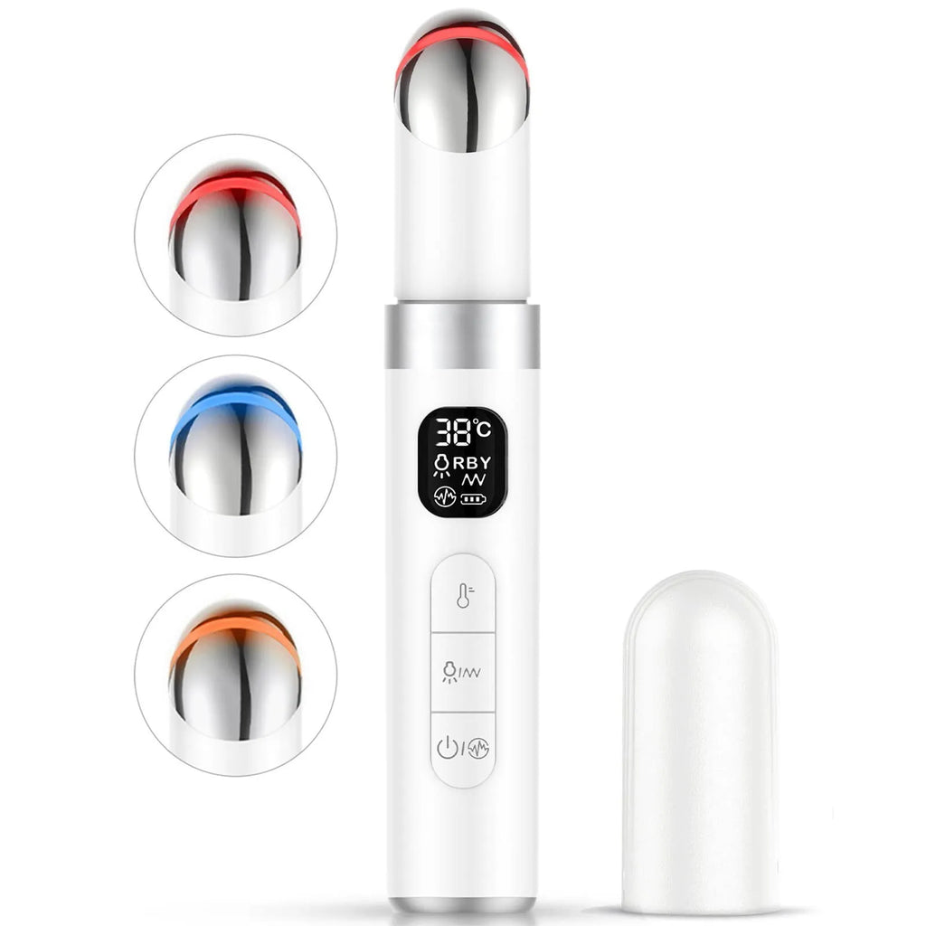 White eye bag removing massage instrument with three gears and colour light for home facial use