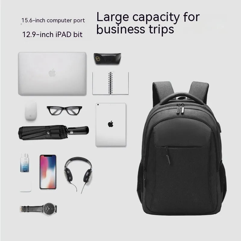 Men's large capacity travel leisure backpack Oxford cloth solid colour light gray blue black sewing thread detail