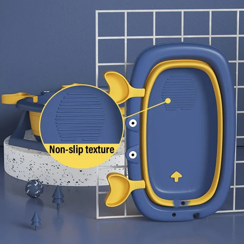 Foldable blue portable pet bath tub with removable centrepiece for small dogs and cats.