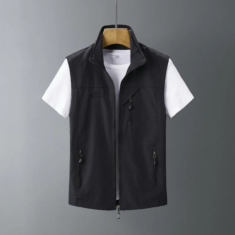 Men's slim-fit rabbit fur vest with a hood in army green colour