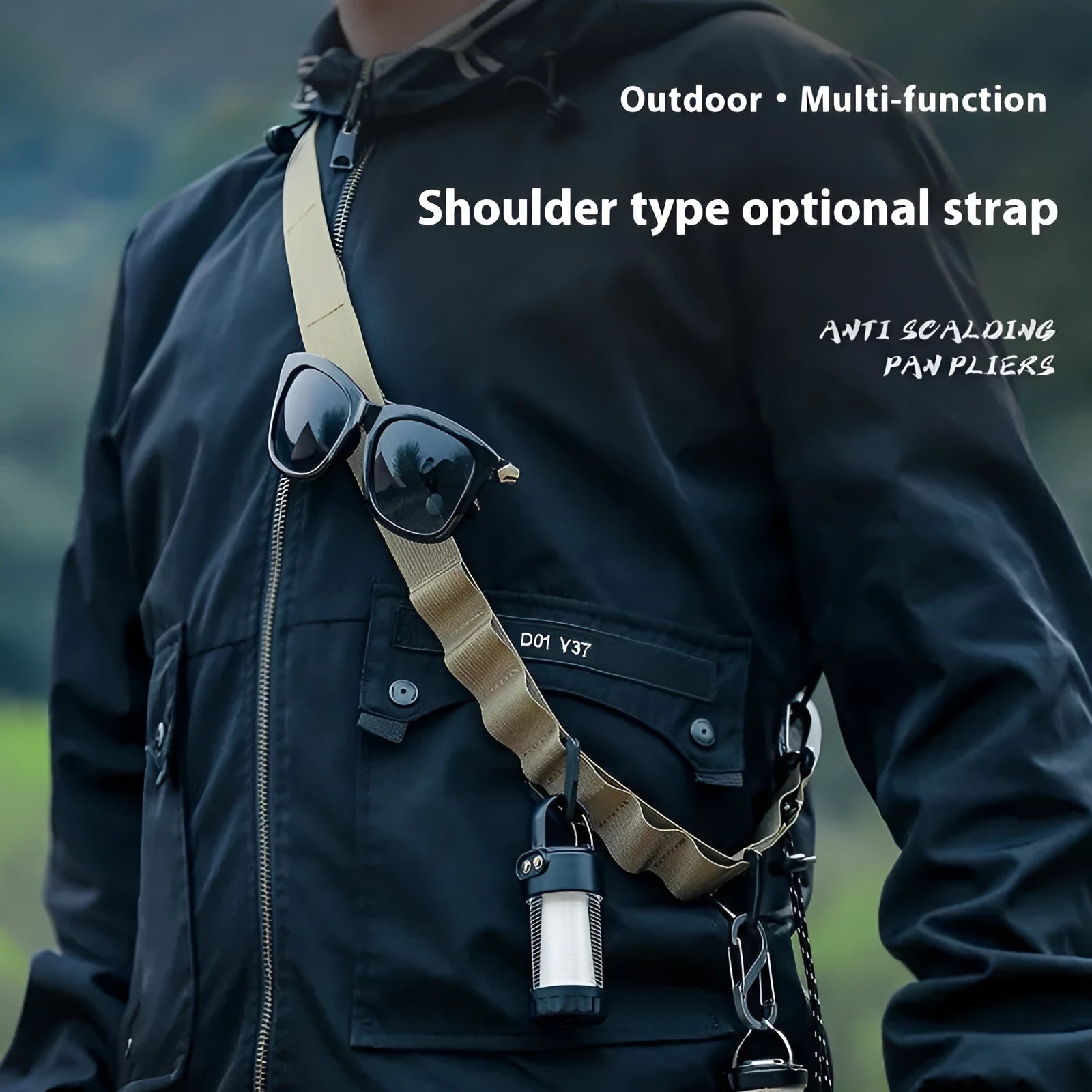130cm outdoor hanging rope clothesline storage belt in black or khaki colour for camping and travel