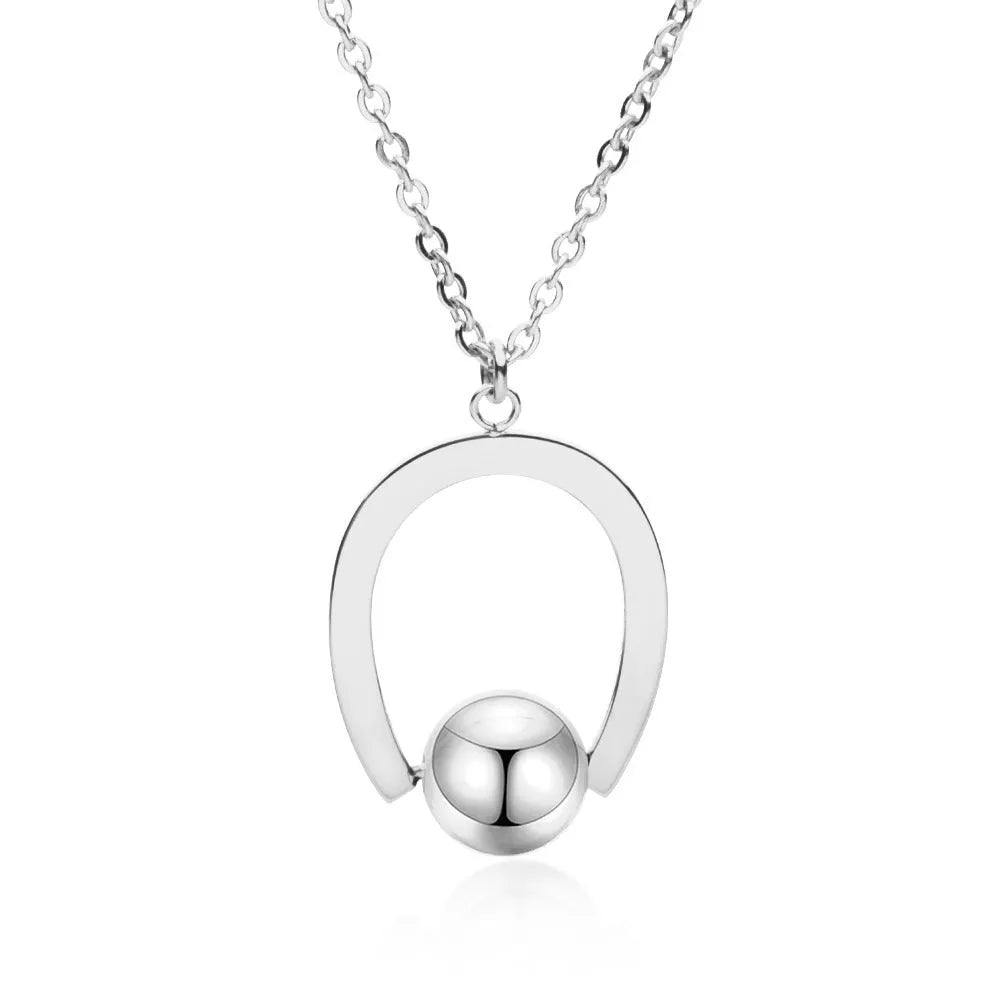 Stainless steel bead chain necklace with geometry pendant on cross chain style