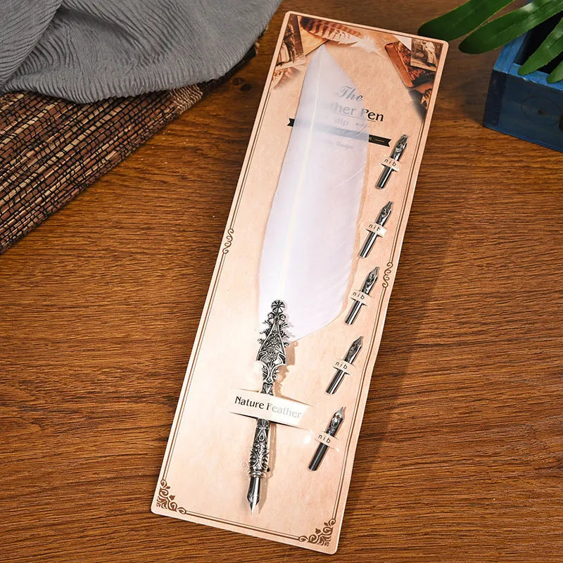 Retro feather dipped pen with zinc alloy shell available in ten colours including black, blue, green and red