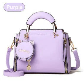 Cute little cat design large-capacity shoulder square bag in soft PU with patch pocket