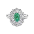 S925 sterling silver geometric ring with ellipse detail, inlaid emerald, and high carbon diamond in a Palaibahao colour.