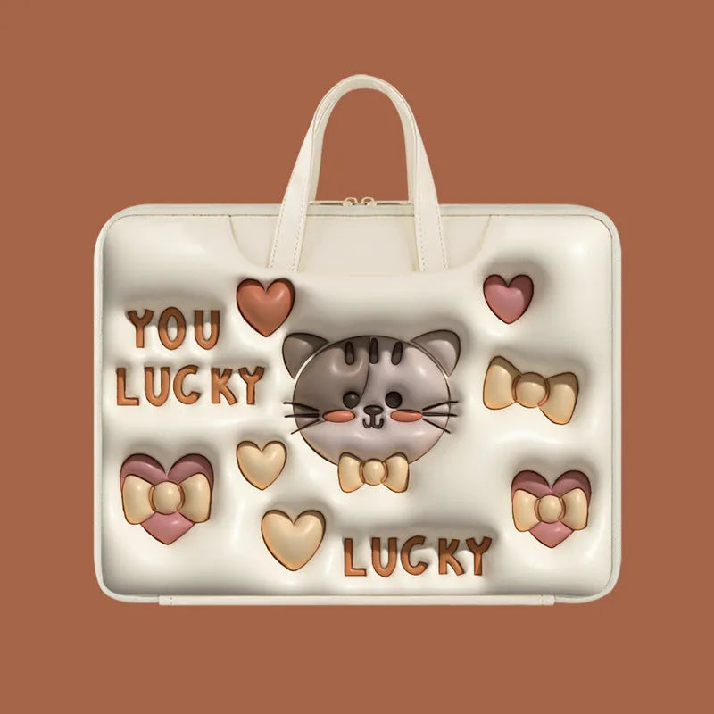 Inflatable PU leather laptop bag with luggage hanger loop in a cute panda design