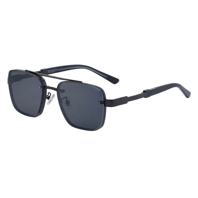 Men's vintage sunglasses with gold frame and gray lenses in European style design.