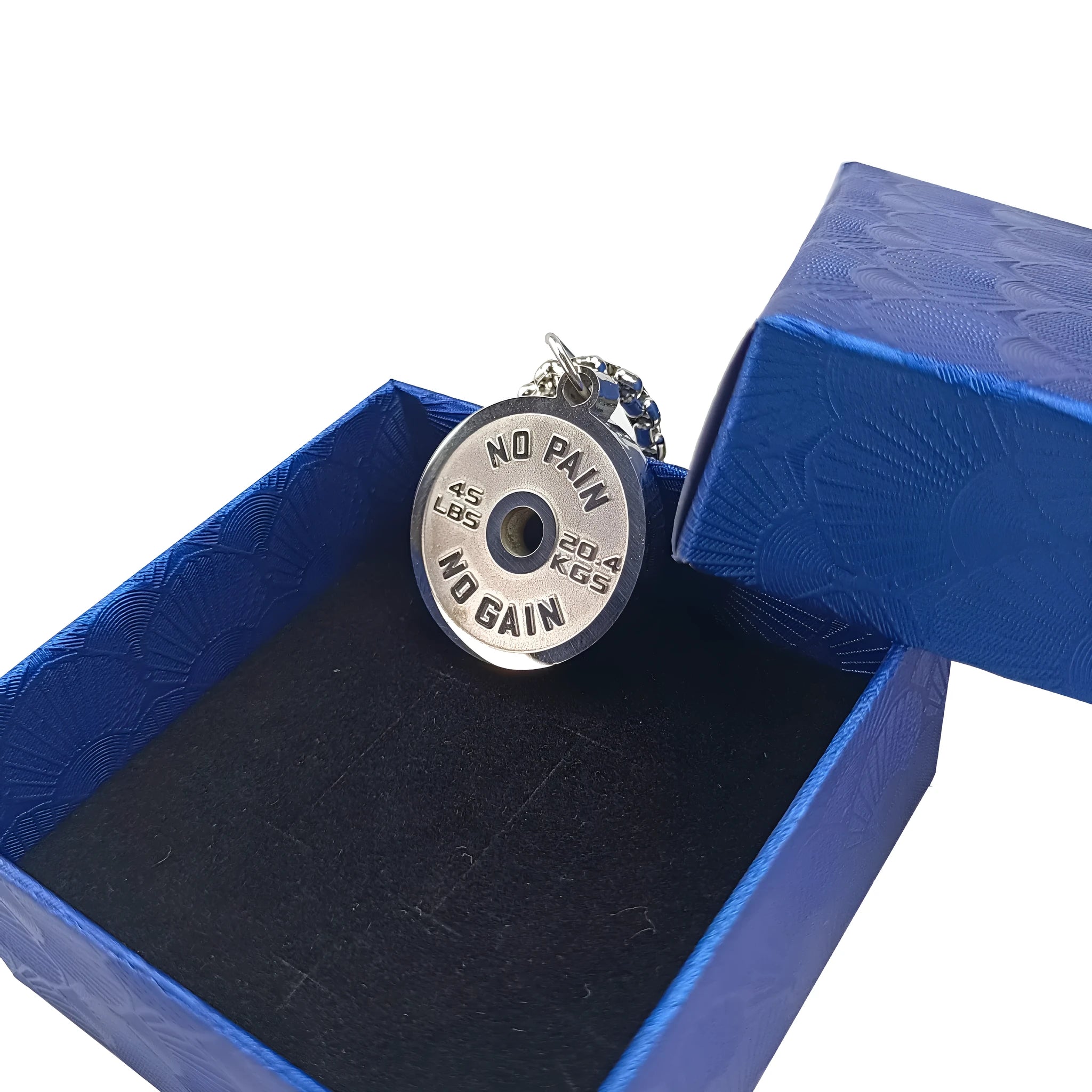 Polished stainless steel geometric barbell disk pendant necklace with choice of chain.
