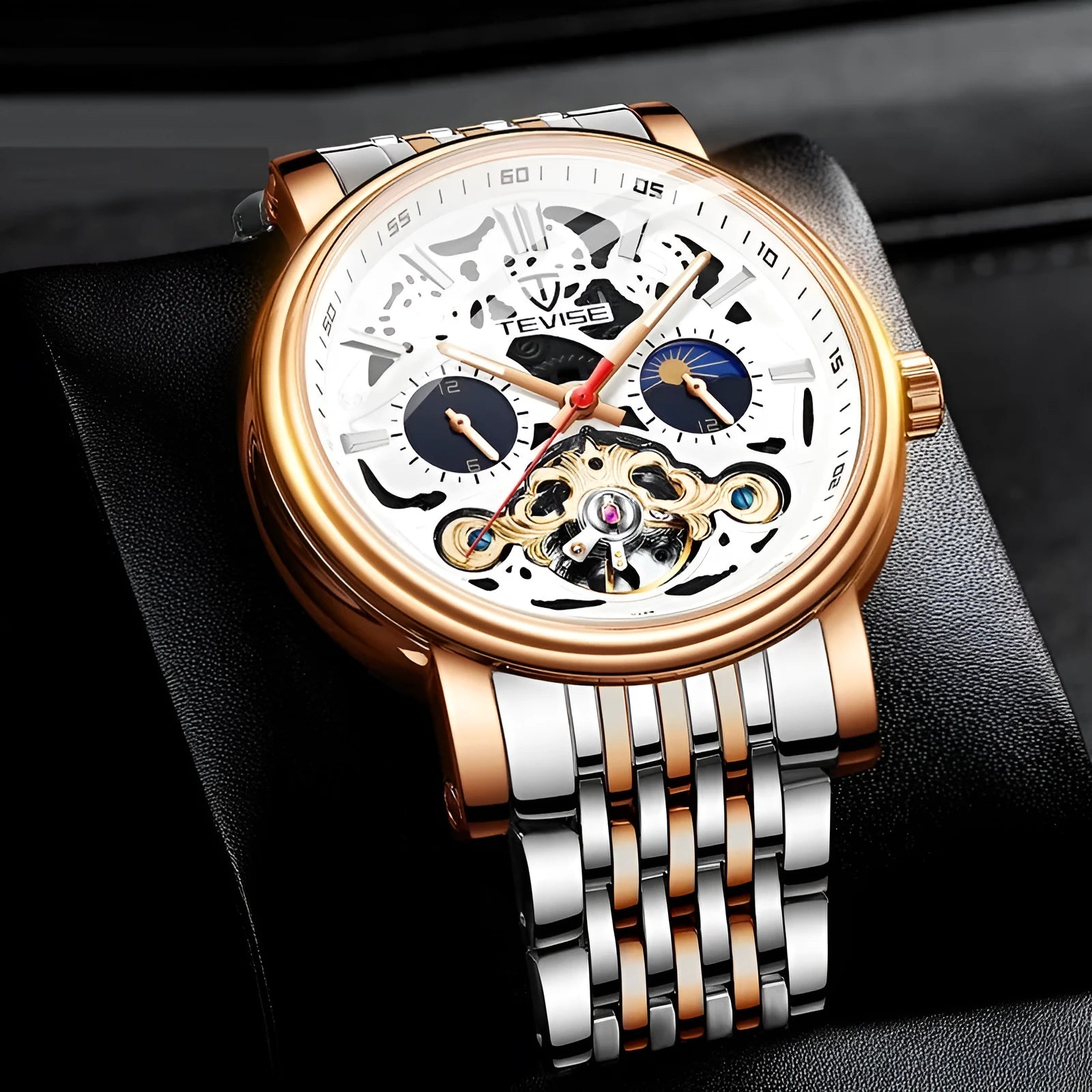Fashion tourbillon waterproof luminous mechanical watch for men in rose black colour