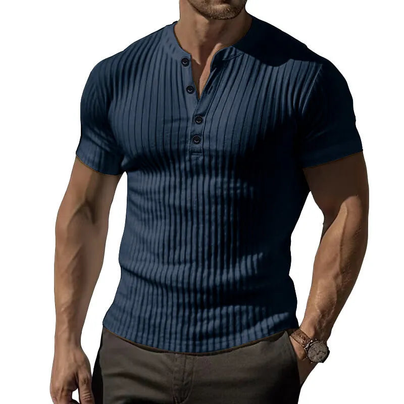 Men's slim-fitting muscle cut sports T-shirt in polyester, shown in solid army green colour.