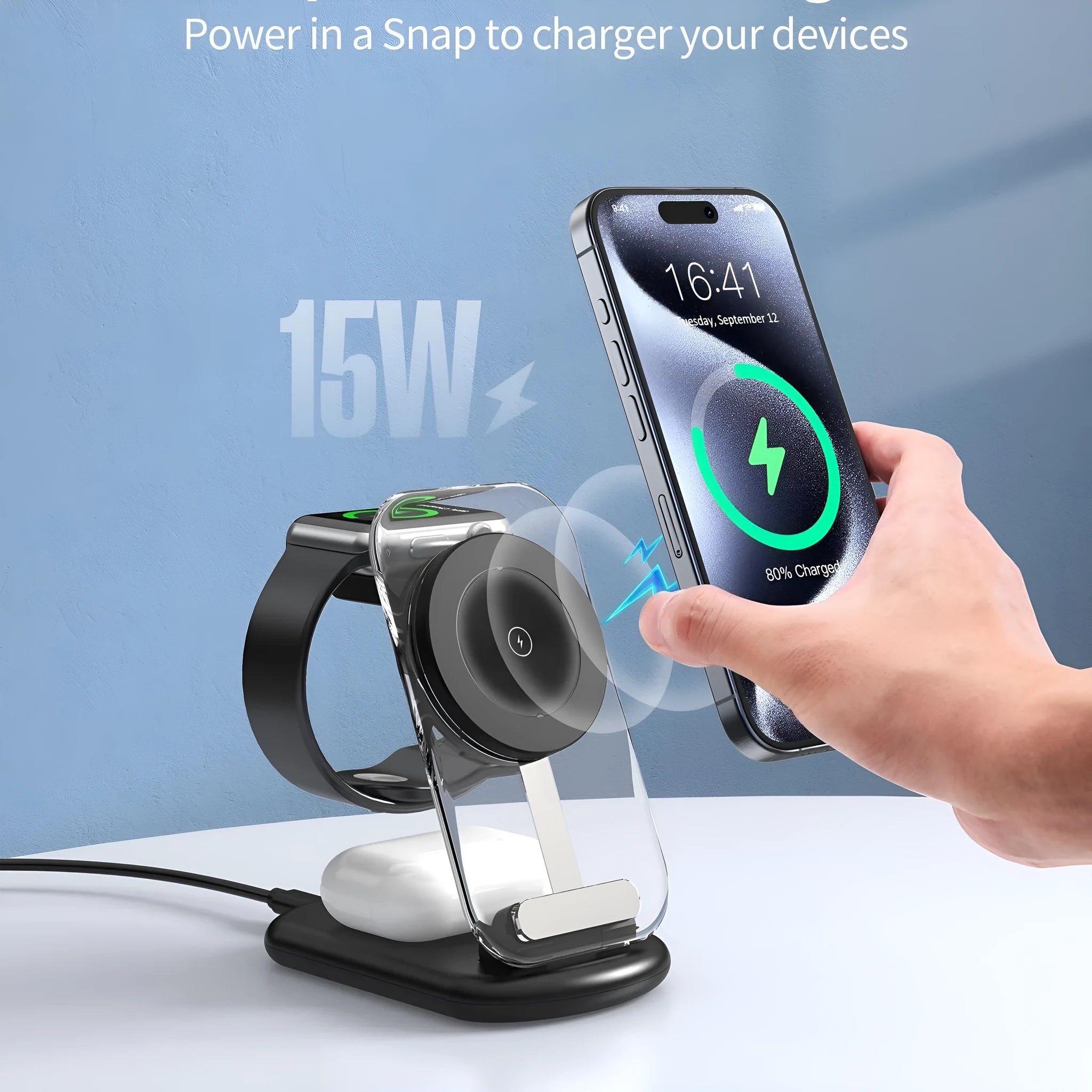 Transparent magnetic wireless charger folded showing internal components