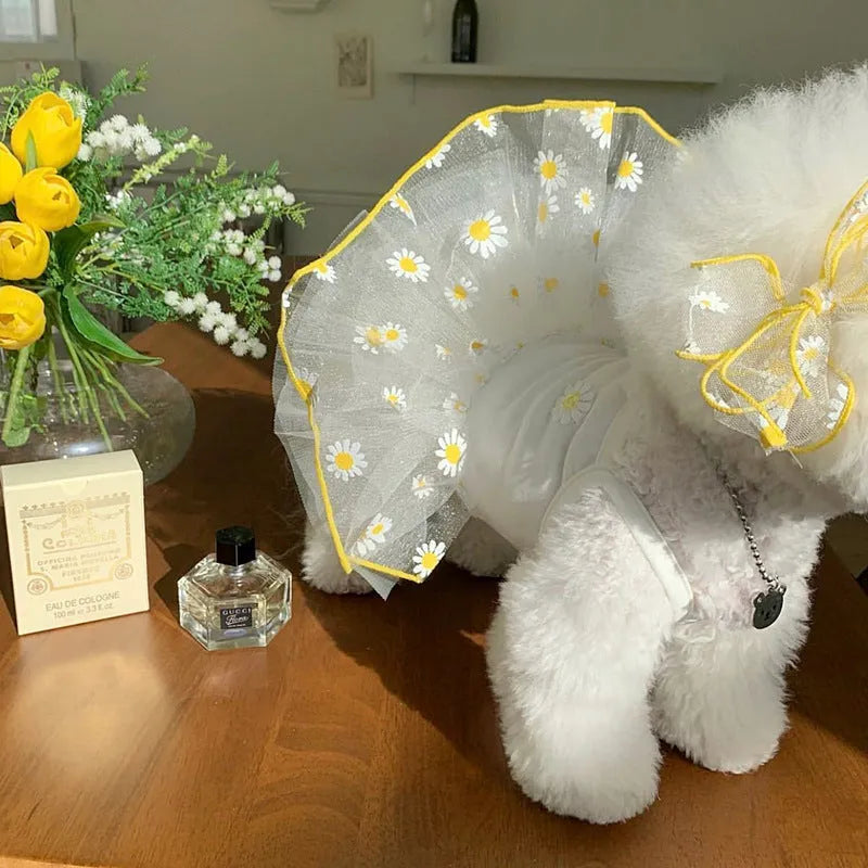 Yellow daisy pattern dog clothes for summer in thin polyester fabric