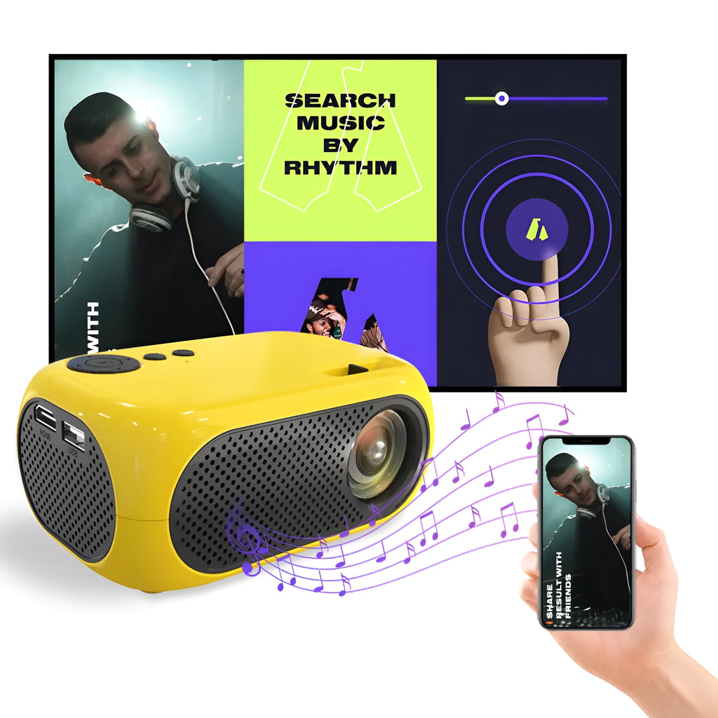 M24 micro mini portable projector showing compact design with gold and white colour options