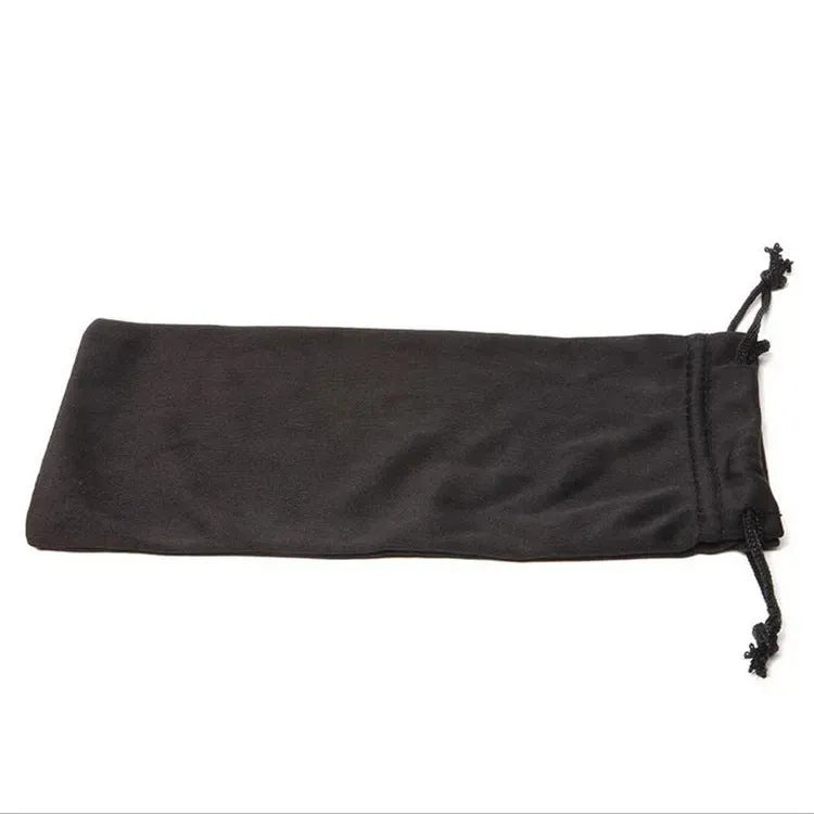 Black flannel sunglasses storage bag measuring 9x17cm for outdoor carrying and pressure protection