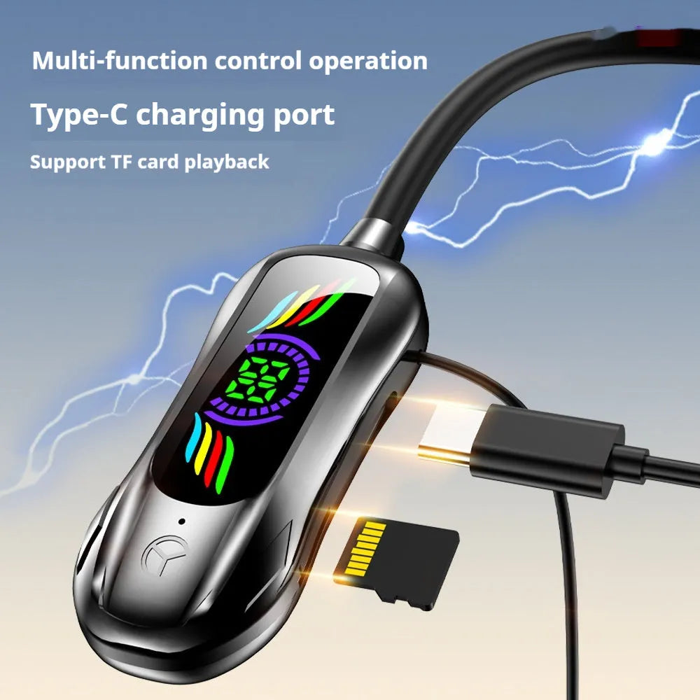 Neck-mounted Bluetooth headset in sports style, ABS TPE construction, digital display, 10m range, colour blue