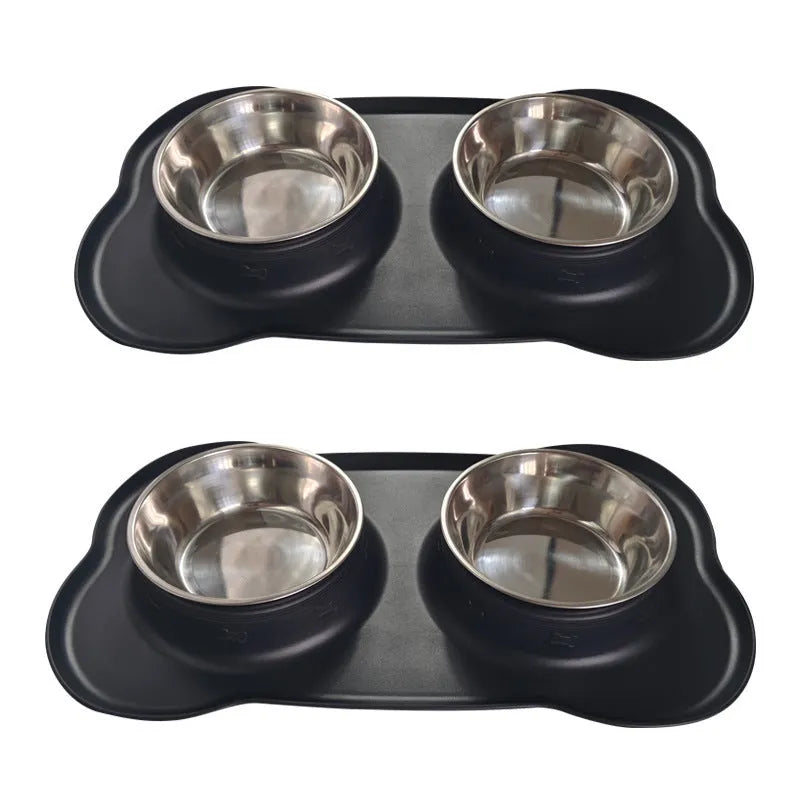 A large silicone double dog bowl with a non-slip base and integrated feeding mat, shown in sky blue colour.