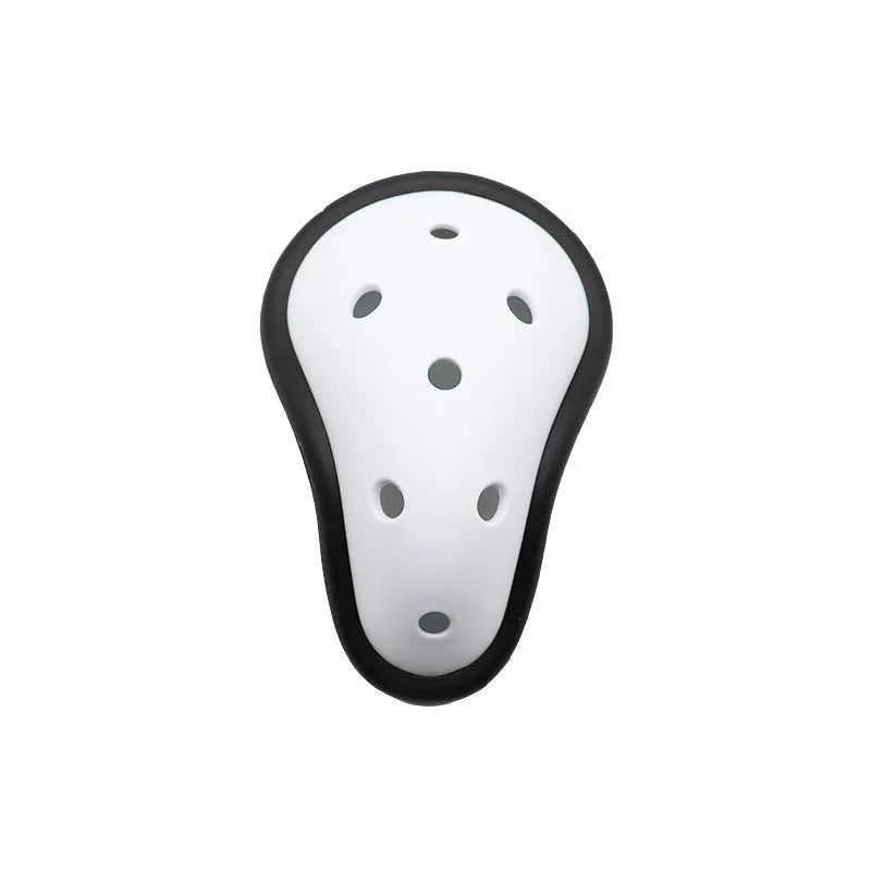 Rubber sports genital protector for adult and child athletes in boxing, hockey, rugby.