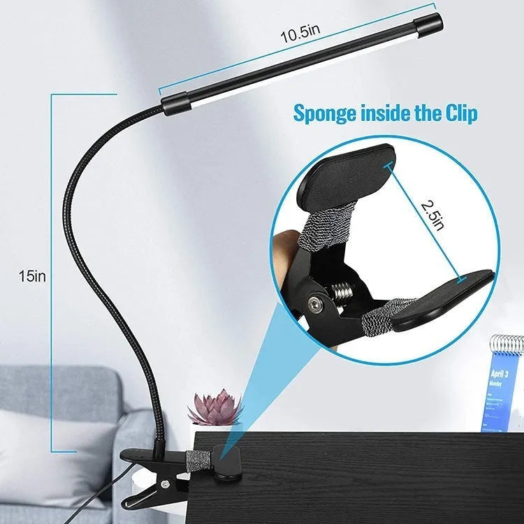 Black and white 26cm USB LED desk lamp for student dormitory with eye protection