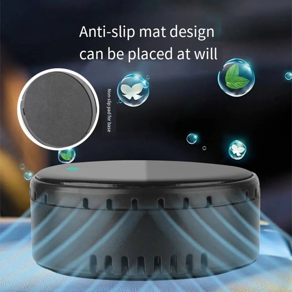 Car-mounted solar air humidifier in black colour installed on dashboard vent