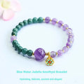 Natural blue water jade amethyst bracelet hand-woven with 6-10mm beads on white background