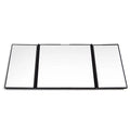 Silver folding car visor makeup mirror shown open and closed on a car sun visor