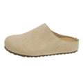 Korean style square toe slip-on slippers in apricot microfibre with a flat PU sole