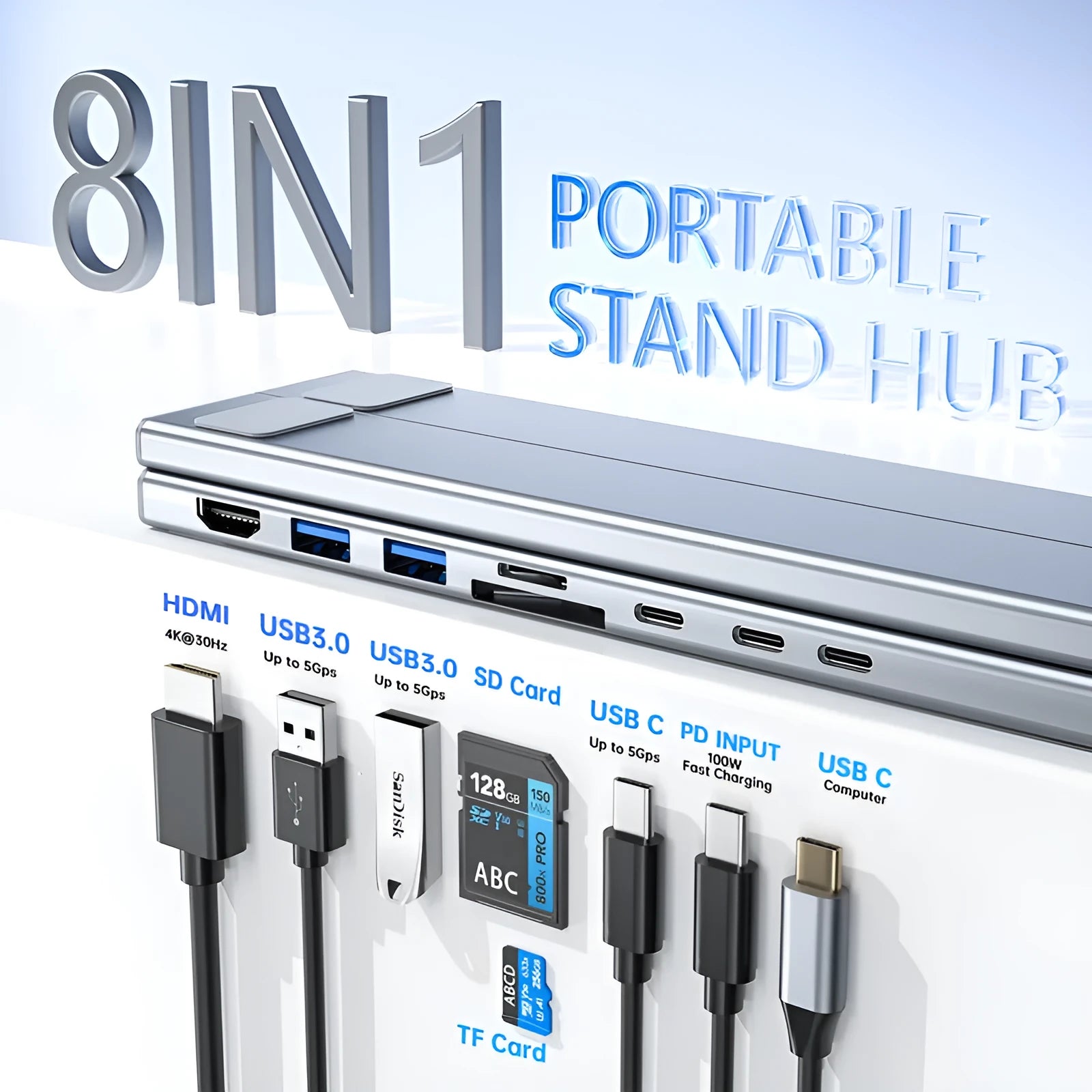 Aluminium alloy folding docking station laptop stand with multi-interface HDMI hub