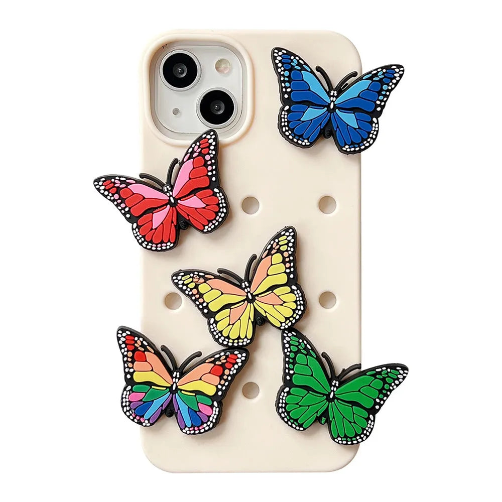 Three-dimensional colorized butterfly silicone phone case for Apple iPhone, black, engraved design