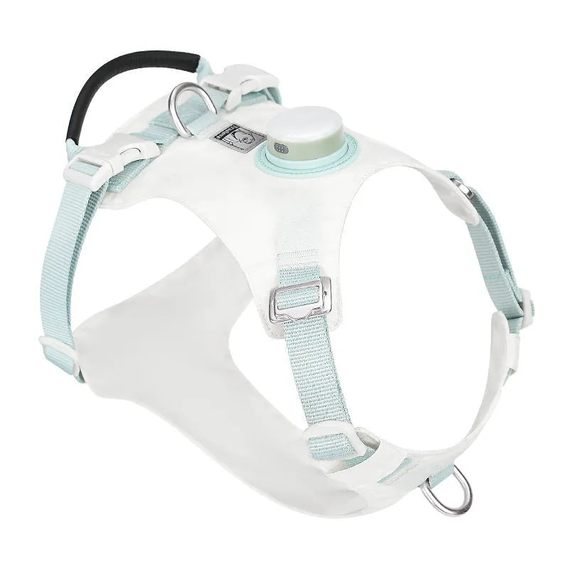 Nylon dog chest harness with LED light and traction handle in multiple colour options