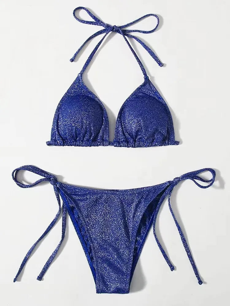 Women's bandage bikini swimsuit with split design in khaki gold colour