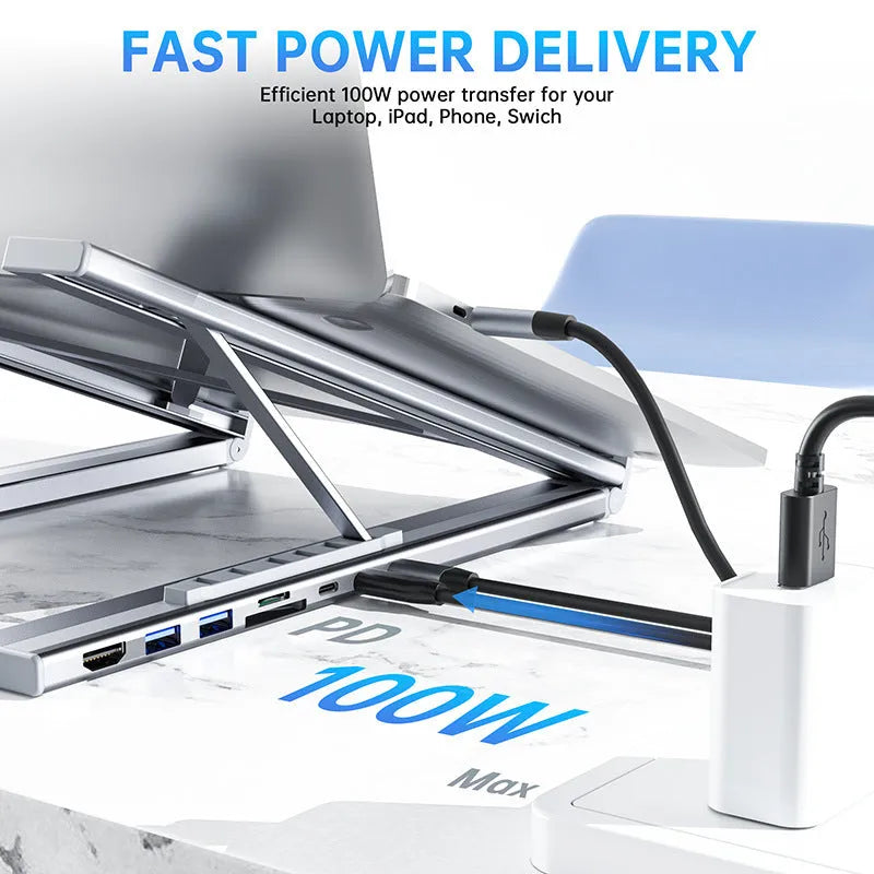Aluminium alloy folding docking station laptop stand with multi-interface HDMI hub