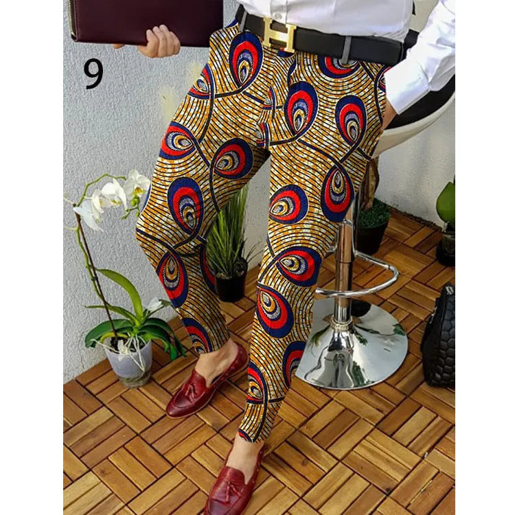 Men's slim fit plaid casual trousers with straight leg design and micro-elastic fabric