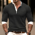 Men's long sleeve cotton t-shirt in solid colours black, green, navy, brown, orange, grey