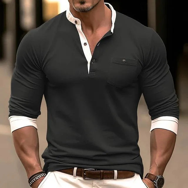 Men's long sleeve cotton t-shirt in solid colours black, green, navy, brown, orange, grey