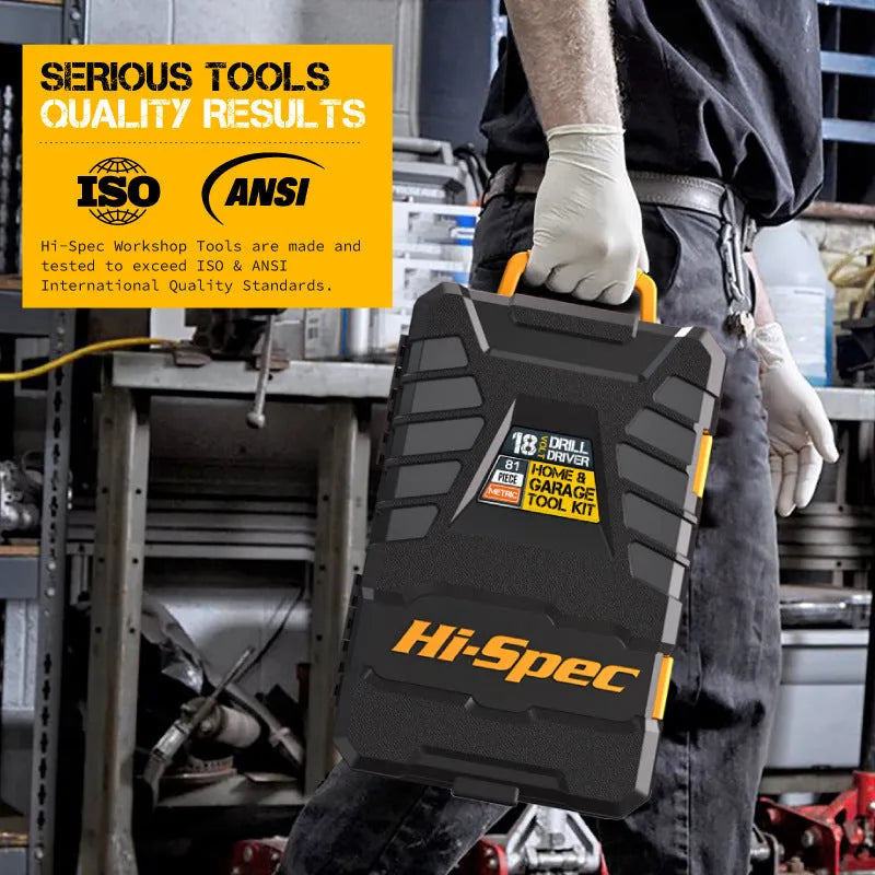 82-piece grey and yellow toolbox with chrome-vanadium steel tools for furniture installation