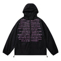 Men's nylon sun protection jacket with letters print in gray, shown on a model