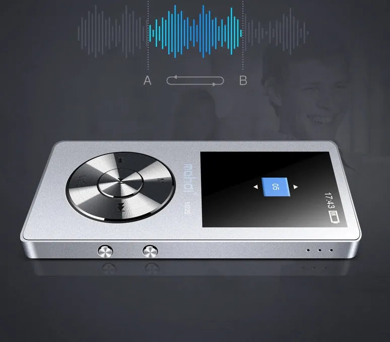 Gold metallic MP3 music player with a 1.8-inch screen and physical control buttons