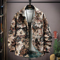 Casual lapel shirt coat with straight hem in polyester fabric, showing front view