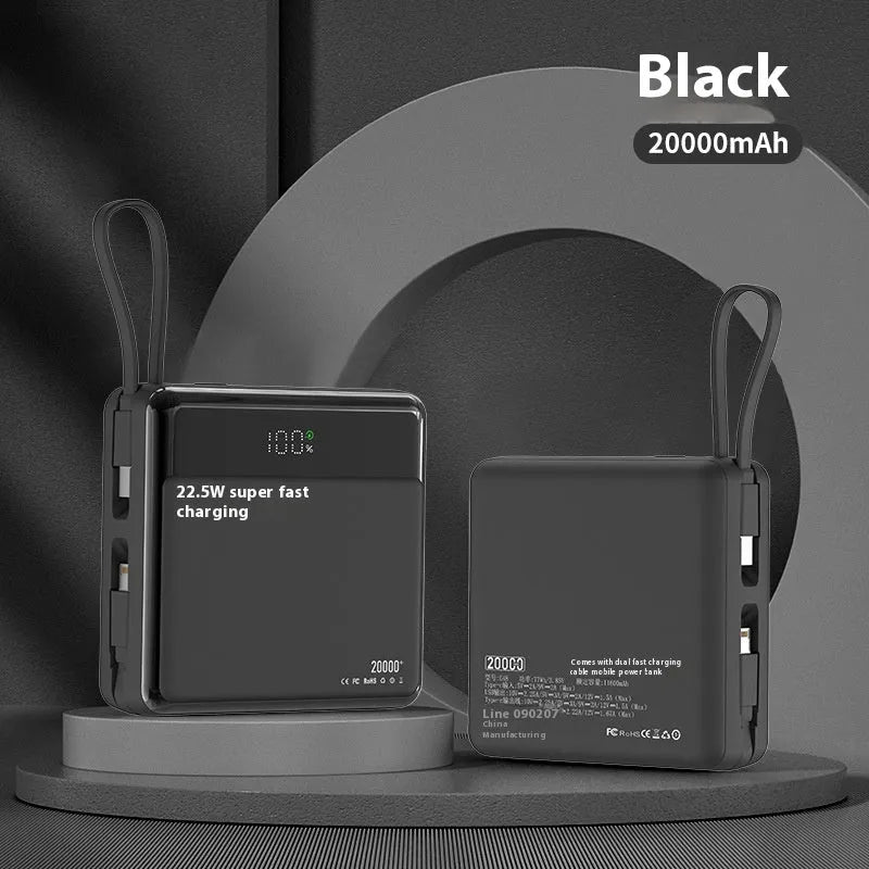 Super fast charge power bank with cable, plastic shell, 10000mAh, 75x65x25mm, in black